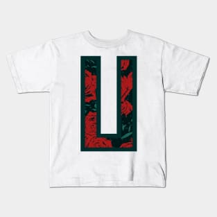 Modern Rose Floral Initial Name Alphabet - Letter U Kids T-Shirt